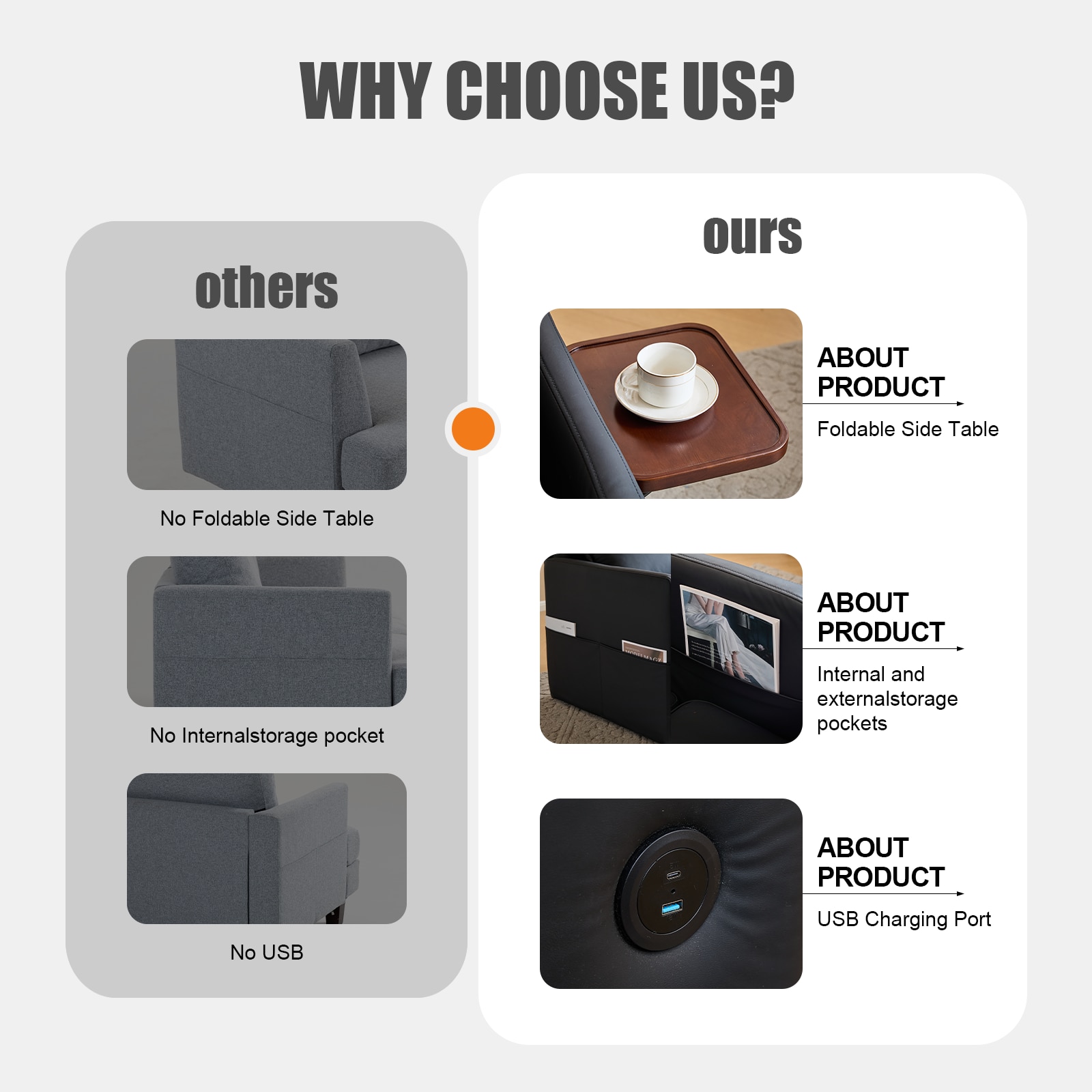 Sleeper Chair Bed, 3-in-1 Convertible Sofa Bed Pull-out Sofa Bed, Convenient Folding Tray Table With USB And Type-C Charging Ports,BLACK,Leather_voghion.com